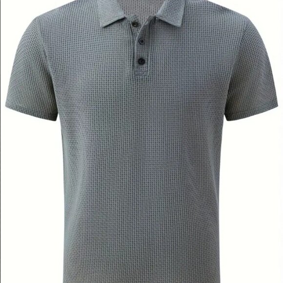 Men's Mesh Stretch Lapel Golf Shirt, Solid Color, Short Sleeve, Comfortable - Picture 4 of 5